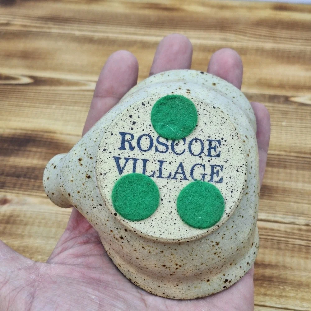 VTG Rosco‎ Village Pottery Pumpkin Trinket Dish Scalloped Edge, Happy Heart